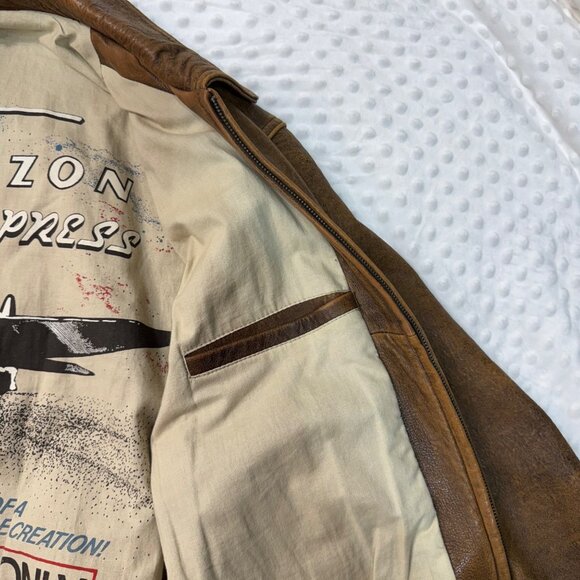VTG Members Only 90s Brown Distressed Leather Bomber Flight Jacket Mens 42/Large - Picture 11 of 11